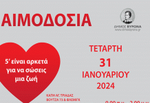 Εθελοντική Αιμοδοσία του Δήμου Βύρωνα, Τετάρτη 31 Ιανουαρίου (με τηλεφωνικό ραντεβού)