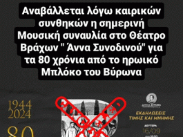Αναβάλλεται λόγω καιρικών συνθηκών η σημερινή εκδήλωση για τα 80 χρόνια από το ηρωικό μπλόκο του Βύρωνα