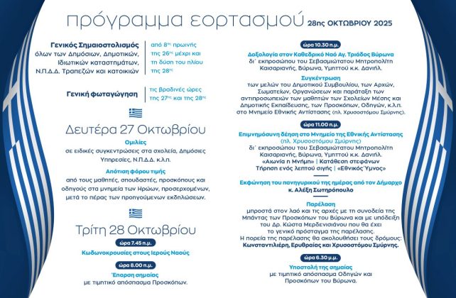 Δήμος Βύρωνα: Πρόγραμμα Εορτασμού 28ης Οκτωβρίου 2025 6